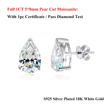 Pear Cut 3-Stone Full 3EX Moissanite Short Dangle Drop Earrings for Women s925 Silver Teardrop Earring Party Jewelry Gift
