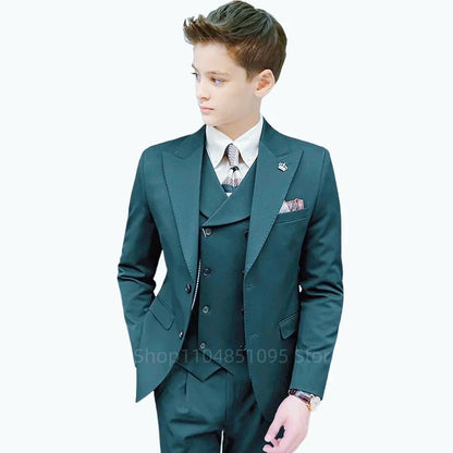 3 Piece Slim Fit Boy Fashion Suits Cutsom Flower Boy Wedding Tuxedo Prom Wedding Peak Lapel Jacket Vest Pants Set Children Suit