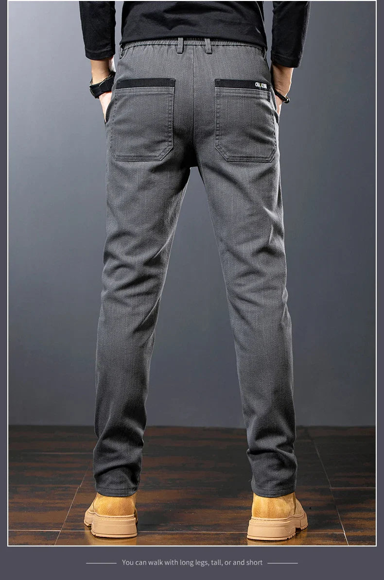 Winter Mens Fashion Fleece Warm Casual Pants Slim Straight Leg Korean Thermal Trousers Business Thicken Velvet Brand Streetpants