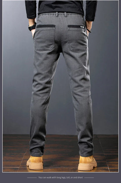 Winter Mens Fashion Fleece Warm Casual Pants Slim Straight Leg Korean Thermal Trousers Business Thicken Velvet Brand Streetpants