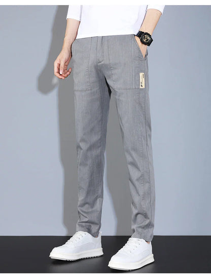 4 Colors Male Casual Pants Spring Summer Thin Cotton Slim Elastic Comfortable Business Trousers Korean Trendy Men Clothes