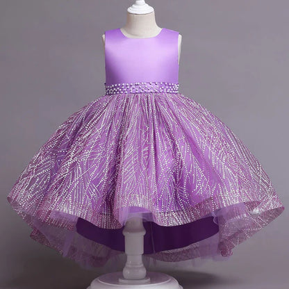 Summer Children's Wedding Celebration Party Evening Dress Sleeveless Sequins Formal Ball Birthday Party Girl Princess Dress