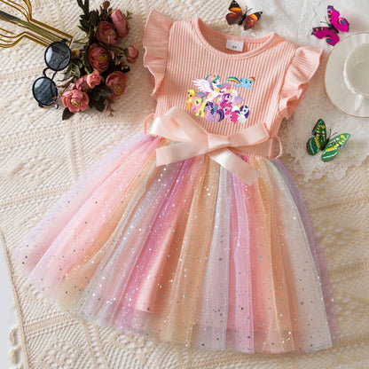 My Little Ponys Girls Dress for Sequins Toddler Girls Rainbow Tulle Sweet Kids Princess Dress for Girls Party Gift
