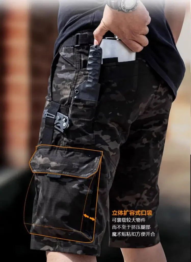 Mens Cargo Shorts Summer Tactical Cropped Trousers Outdoor Waterproof Multi-pocket