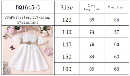 Vestido Feminino de Verão Ombro a Ombro Cinto Cor Sólida