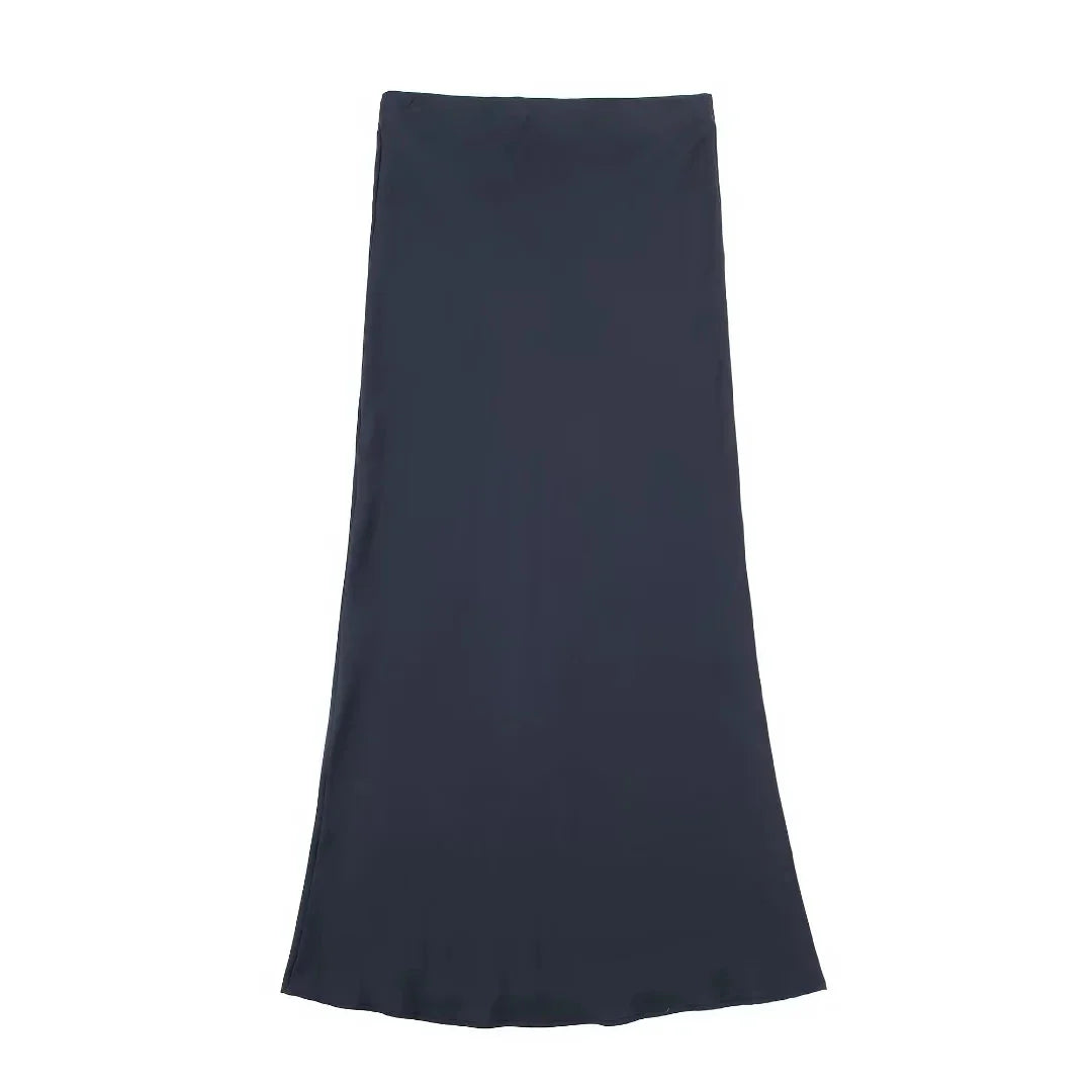 2024 Y2K Casual Women Long Skirt Spring Elastic High Waisted A-Line Casual Female Satin Skirts High Street Lady Skirts