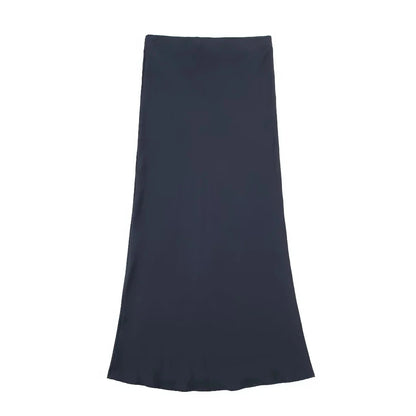 2024 Y2K Casual Women Long Skirt Spring Elastic High Waisted A-Line Casual Female Satin Skirts High Street Lady Skirts