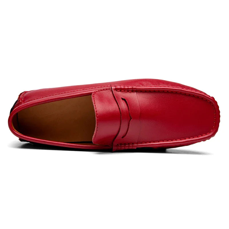 Red Loafers Genuine Leather Slip On Casual Shoes Men Natural Leather Spring Summer Italian Luxury Brand Designer