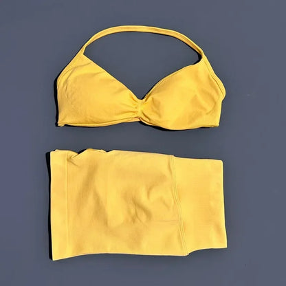 2 Piece Sports Yoga Set Sportswear Woman Gym Strappy Bra And Shorts Activewear Pilates Clothes Sports Workout Fitness Suit