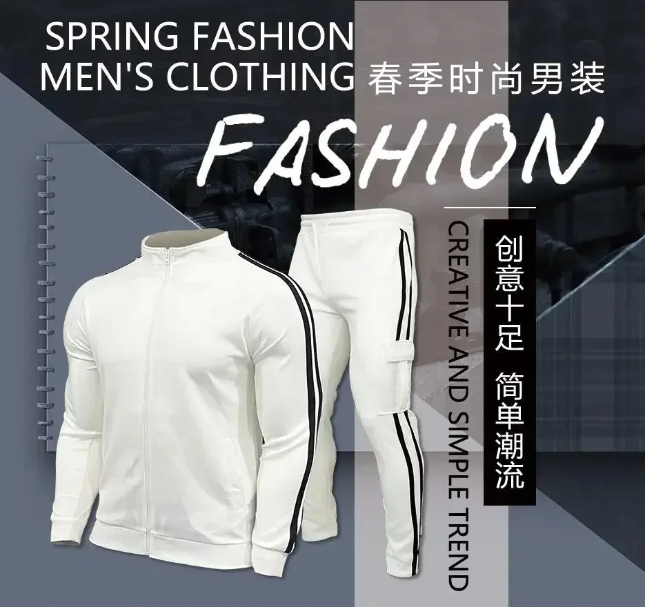 2025 New Men's Zipper Tracksuit Set Sweatshirt and Sweatpants Sports Suit Running Fitness Clothing