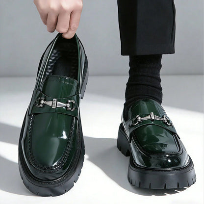Europe Fashion Thick Sole Men's Penny Loafers Slip-On Business Dress Shoes Gentleman Glossy Buckle Formal Party Black Shoes