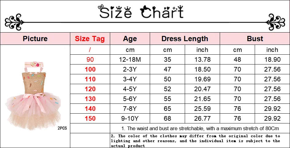 Sweet Ice Cream Candy-Themed Girls Dress for Kids Birthday Carnival Party Rainbow Tutu Children's Costume Wedding Outfits