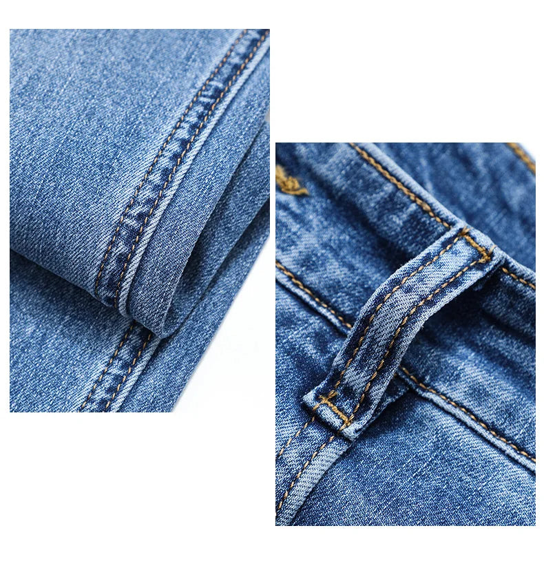 Spring/Summer 2023 Men's Gray Frayed Thin Jeans Classic Style Business Fashion Cotton Denim Stretch Pants Male Brand Trousers
