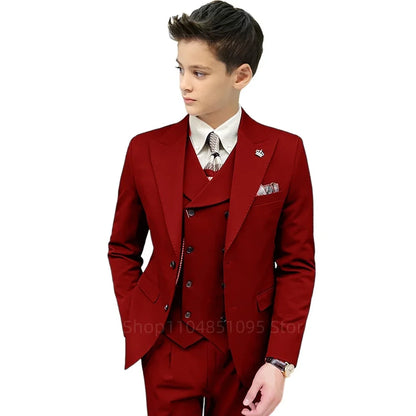 3 Piece Slim Fit Boy Fashion Suits Cutsom Flower Boy Wedding Tuxedo Prom Wedding Peak Lapel Jacket Vest Pants Set Children Suit