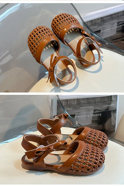 Sandálias Sandals for Girls Sweet Bowtie Baby Shoes Hollow Out Non-slip Sandals for Toddlers Children Soft Sole Kids Shoesصنادل