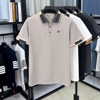 Men's Summer New Lapel Polo Shirt High Quality Casual Fashion Print Short Sleeve T-Shirt Versatile Trend Business Men's Clothing
