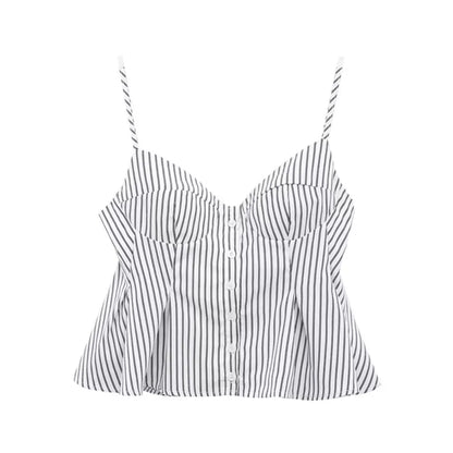 Women's Fashion Pleated Poplin Tank Top V-Neck Adjustable Spaghetti Straps Button-Up Camisole Female Sexy Fashion Clothing