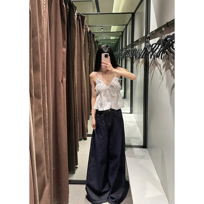 America High Waist Black High Streetwear American Casual Wide Leg Pants Women Jeans Plus Size Basic Baggy Retro Straight Trouser