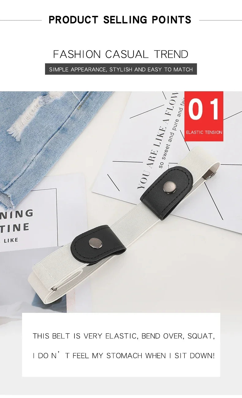 Buckle-Free Belt For Jean Pants,Dresses,No Buckle Stretch Elastic Waist Belt For Women/Men,No Bulge,No Hassle Waist Belt