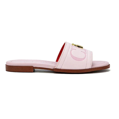 Fashion Monogram Print Elegant Design Women's Low Heeled Slippers Solid Color High Quality Metal Lock Simple Single Shoes