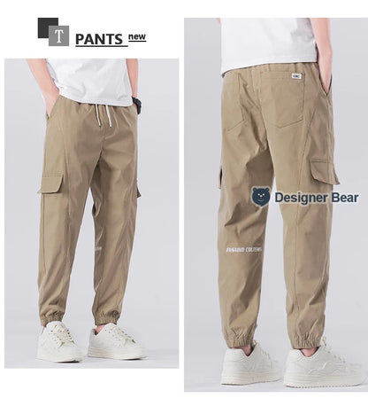 Spring Summer Thin Men's Cargo Pants Loose Tapered Elastic Cuff Jogger Trousers Quick Dry Casual Outdoor Haren Pants Male 5XL