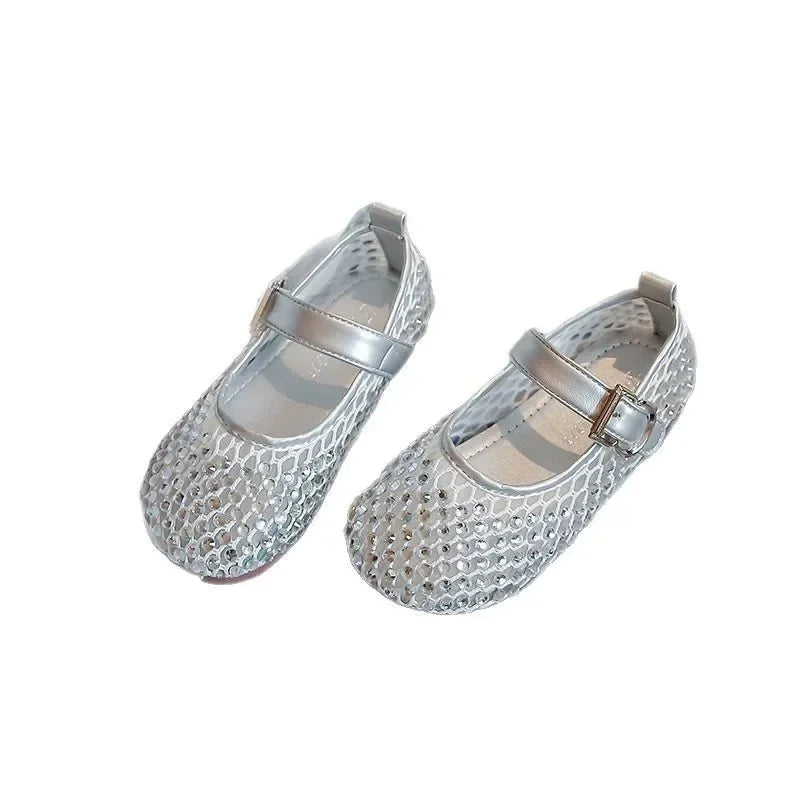 Girls Flat Shoes Sparkling Hollowed-Out Princess Shoes for Kids 2025 Summer New Sandals Mesh Hook&loop Toddlers Breathable Ins