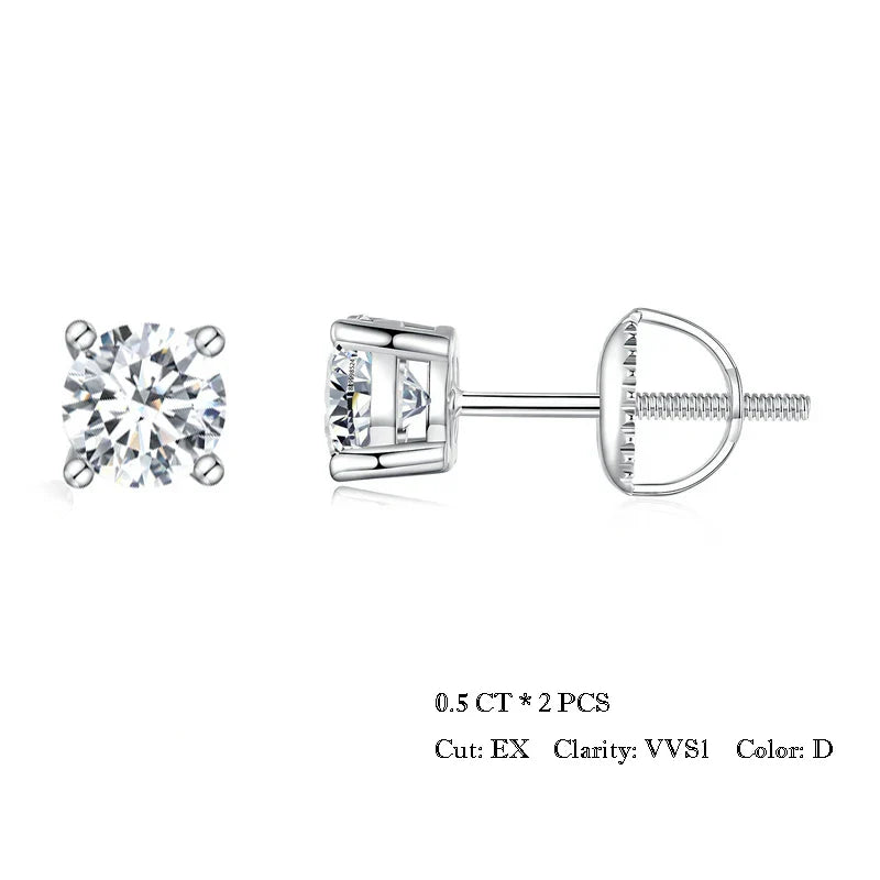 4 Prongs Moissanite Earrings for Women Solid 925 Sterling Silver 2CT VVS1 Lab Diamond Sparkling Classic Wedding Jewelry