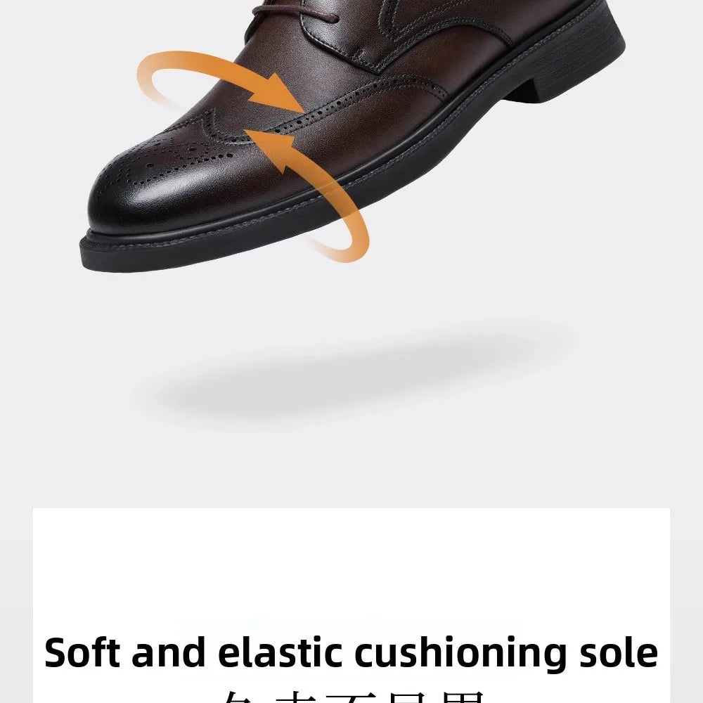 Golden Camel Men's Derby Shoes 2026 Business Casual Soft Sole Leather Shoes Brand Design Soft Soles Non-slip Velvet Warm Loafers