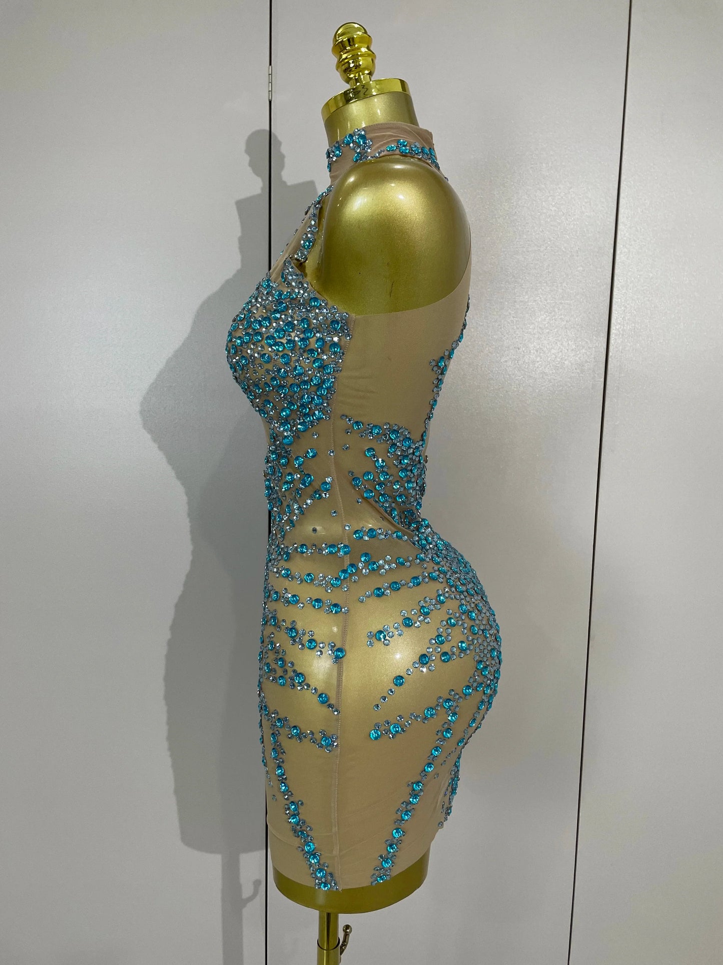 Rhinestones Sexy Mesh See Through Dress Party Evening Prom Celebrate Birthday Dress Singer Dancer Show Stage Wear