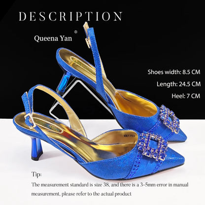 Spot Goods Italian Fashion Women Heels Elegant Color Block Design Brown Shoes And Bag Full Rhinestone Party Bag
