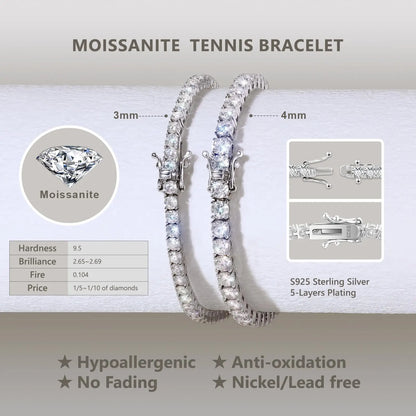 Dainty Full Moissanite Tennis Bracelet 18k Gold Plated 925 Sterling Silver D Color Lab Created Diamond Bracelet for Women Men