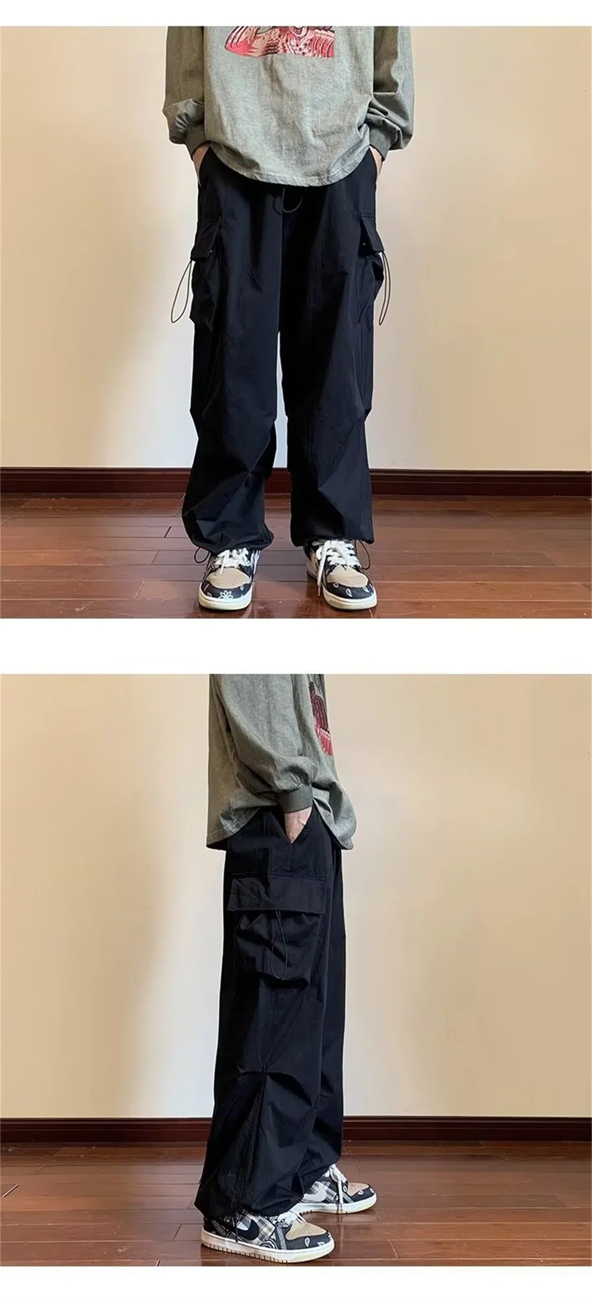 Streetwear 2025 New Spring Harem Multicolored Casual Pants Men Elastic Waist Solid Color Cargo Pants Multi Pocket Baggy Pants