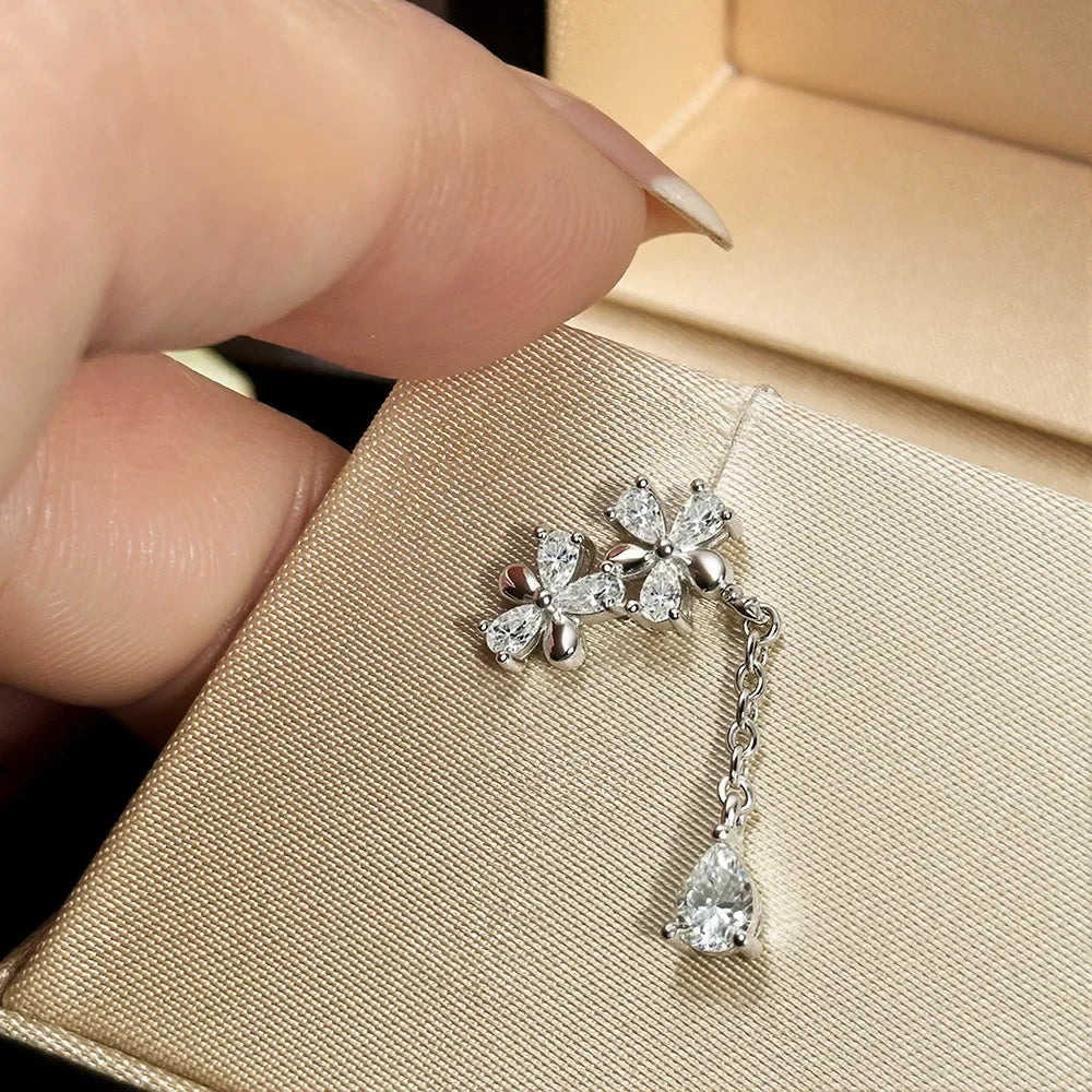 Waterdrop Long Full Moissanite Drop Earrings for Women 100% S925 Silver 0.3carat Pear Cut Lab Diamond Earring with Certificate