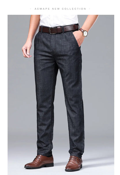 Modal Fabric Spring Summer Men's Black Thin Straight Jeans Classic Style Business Fashion Stretch Loose Jeans Male Brand