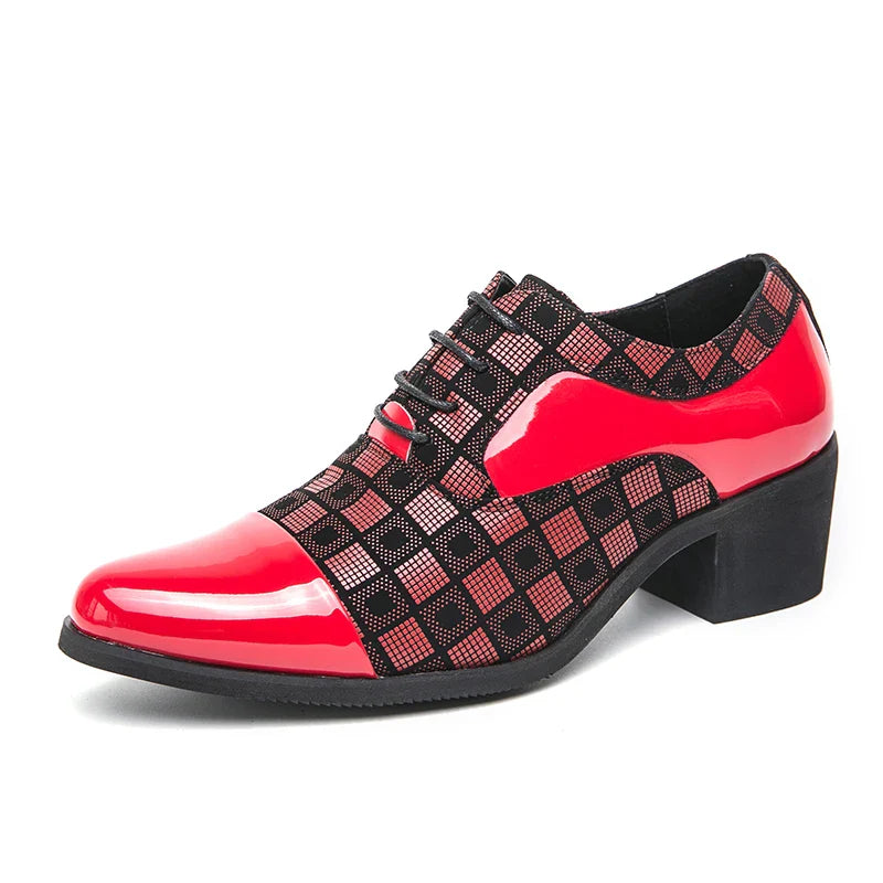 Hot Sale High Heel Mens Shoes Fashion Red Checkered Man Wedding Shoes Plus Size 38-46 Elegant Social Shoe Male chaussure hommes