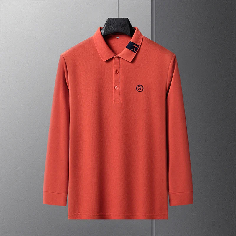 New Best-selling Spring and Autumn Men's Trendy Fashion Lapel Embroidered Long Sleeved Top Polo Shirt Sweatshirt T-shirt