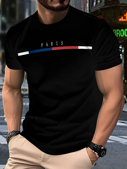 Men's new casual summer loose casual round neck T-shirt with letter printed pattern outdoor sports top