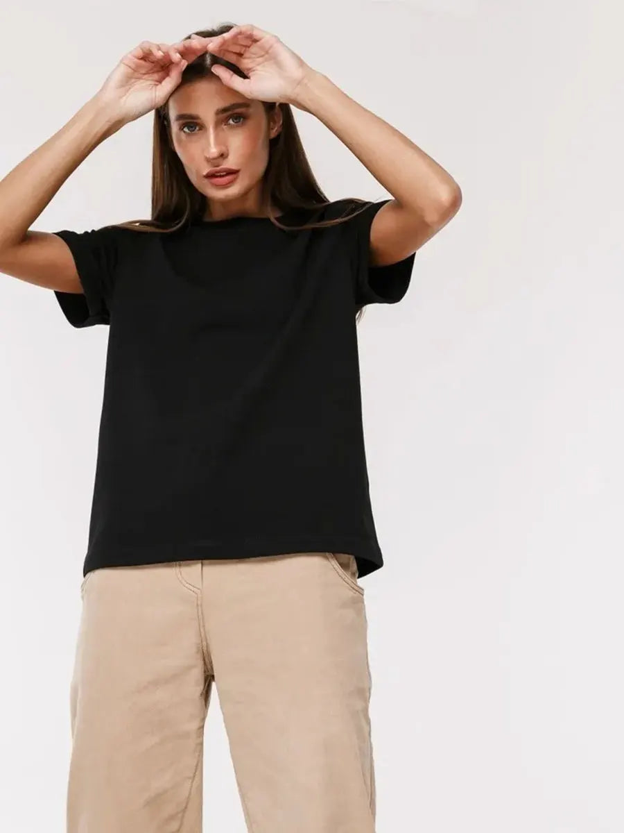 Summer 100% Cotton Women's T-shirt Bottoming Basic Fashionable Solid Lady Short Sleeve Loose Tops Shirts 230g/㎡ Tops
