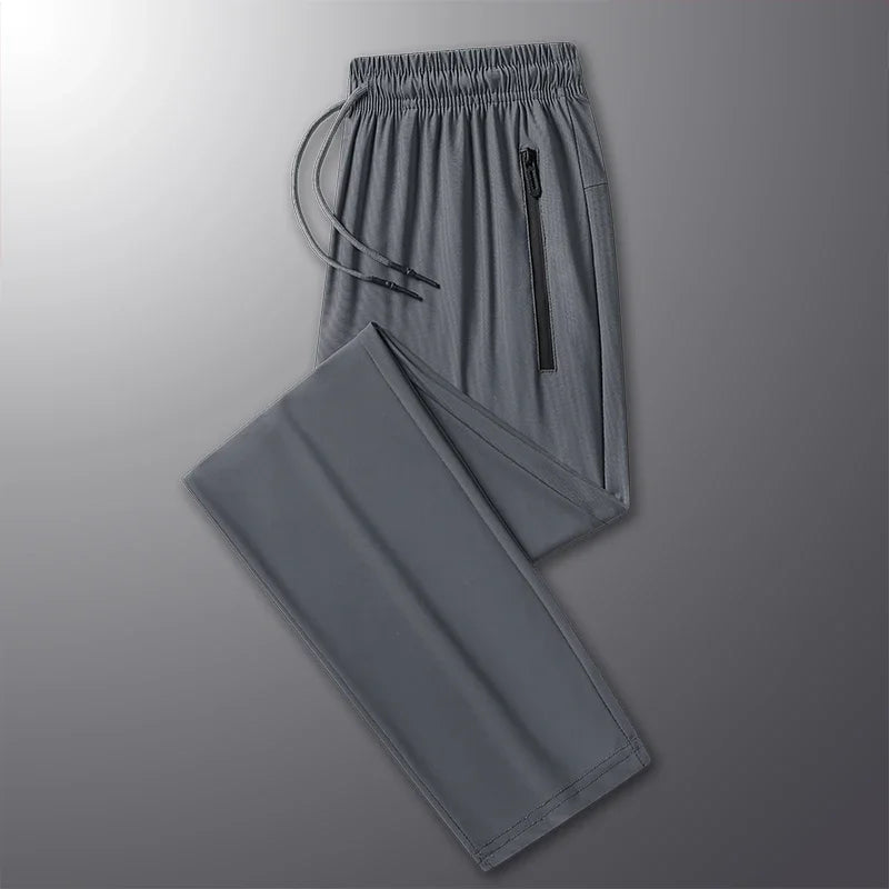 New High-quality Ice Silk Men Casual Straight Leg Pants Two-piece Set For Summer Lightweight Breathable Outdoor Sports Leggings