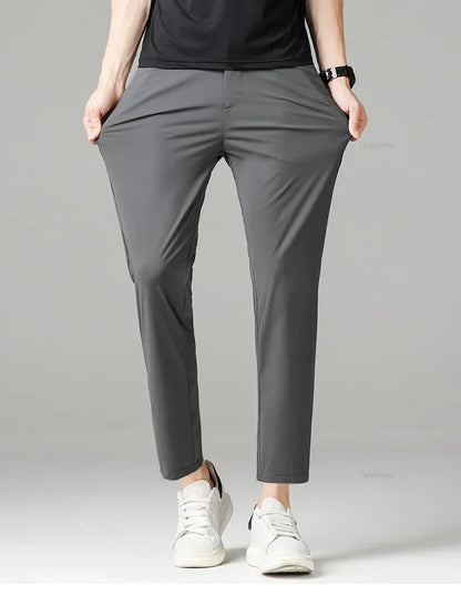 Summer Quick-drying Ice Silk Men's Casual Pants Ultra-thin Highly Elastic Business Casual Non-iron Trousers Black Gray Blue
