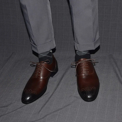 Italian Classy Men's Oxford Dress Shoes Genuine Cow Leather Lace-up Brogue Brown Black Business Office Wedding Formal Shoes Man