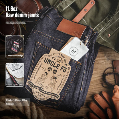 Retro 11.6oz Selvedge Raw Denim Jeans Tapered Regular Fit Cotton Jeans with Zipper Fly High Quality Versatile Men's Pants