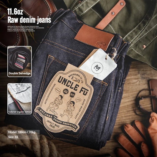 Retro 11.6oz Selvedge Raw Denim Jeans Tapered Regular Fit Cotton Jeans with Zipper Fly High Quality Versatile Men's Pants