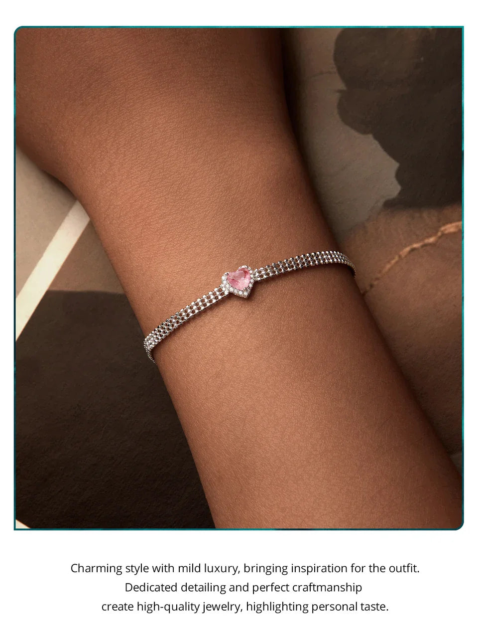 Love Heart Bracelets for Women Girls 925 Sterling Silver with CZ, White Gold Plated Charm Link Chain Bracelet Jewelry