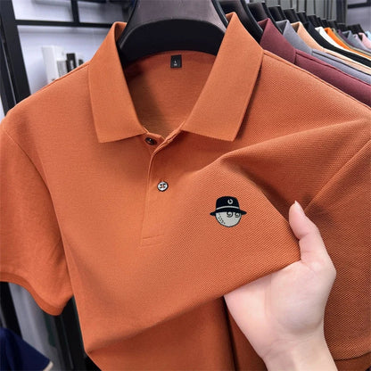 Men's Cotton100% High End Brand Lapel Polo Shirt Summer New Solid Color Print Short Sleeve T-Shirt Casual Breathe Men's Clothing