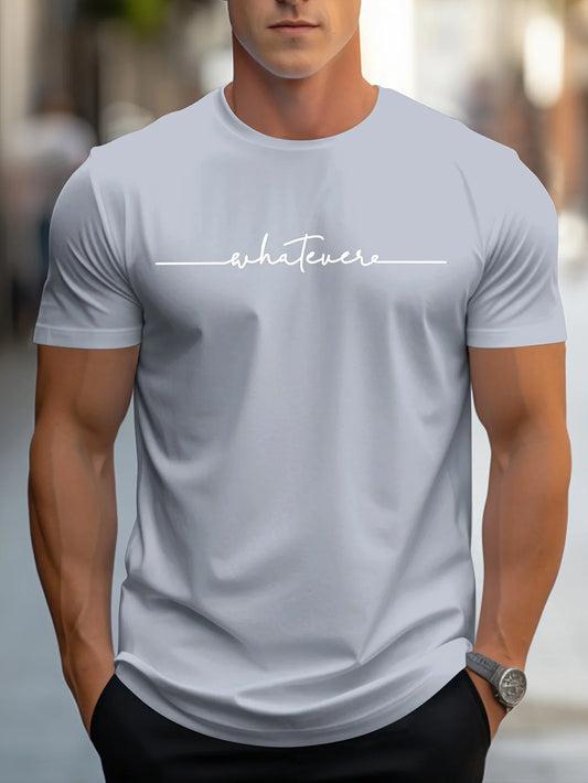 Men's Summer Casual Loose Size 100% Cotton Letter Print Round Neck Short Sleeve T-shirt Top