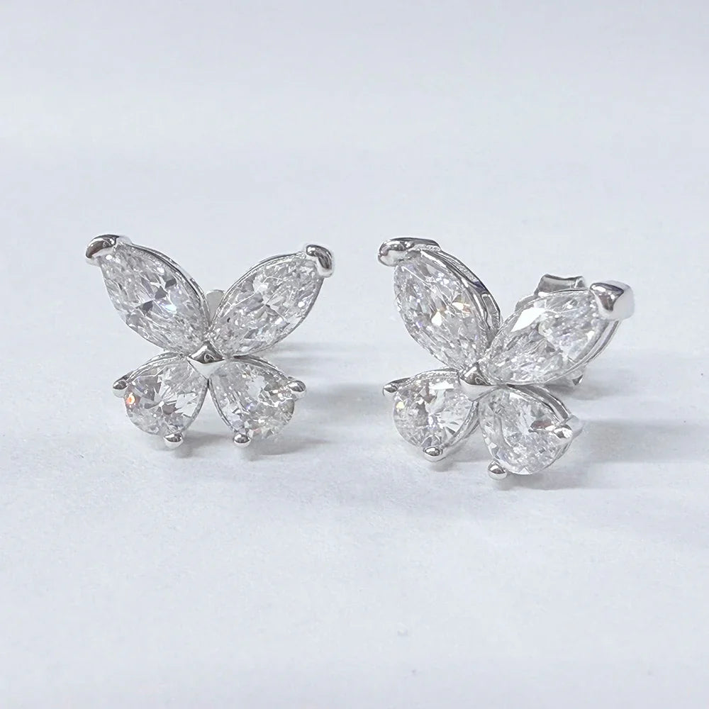 Butterfly Moissanite Stud Earrings for Women  925 Sterling Silver 0.3CT Pear/Marquise Cut Diamond Ear StudsCertified Certificate