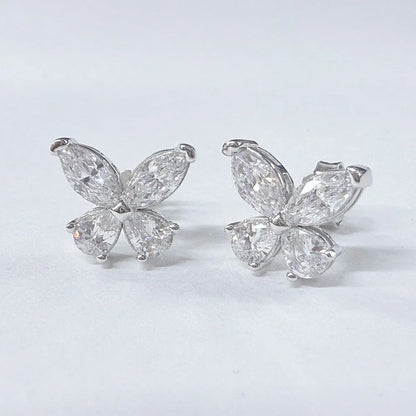 Butterfly Moissanite Stud Earrings for Women  925 Sterling Silver 0.3CT Pear/Marquise Cut Diamond Ear StudsCertified Certificate