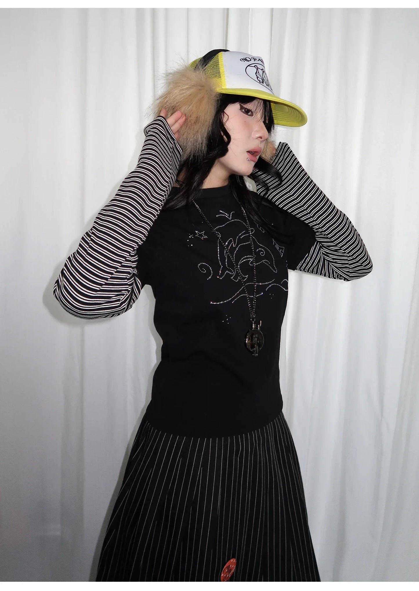Y2k Vintage T-shirt Women Long Sleeve Patchwork Japanese 2000s Grunge Tops Streetwear American Retro Print Graphic Tops