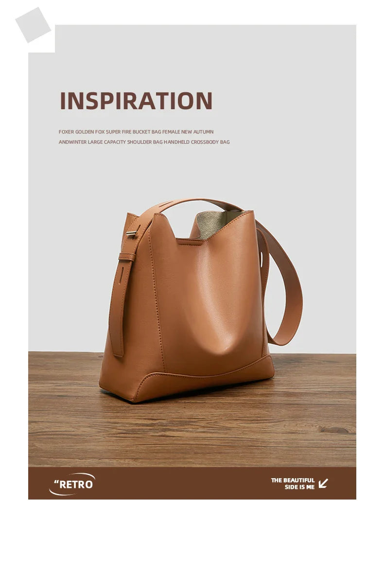 Lady Women Hobo Bucket Bag Split Leather Fashion Shoulder Bags Large Capacity Handbag Wide Adjustable Strap Female Bags